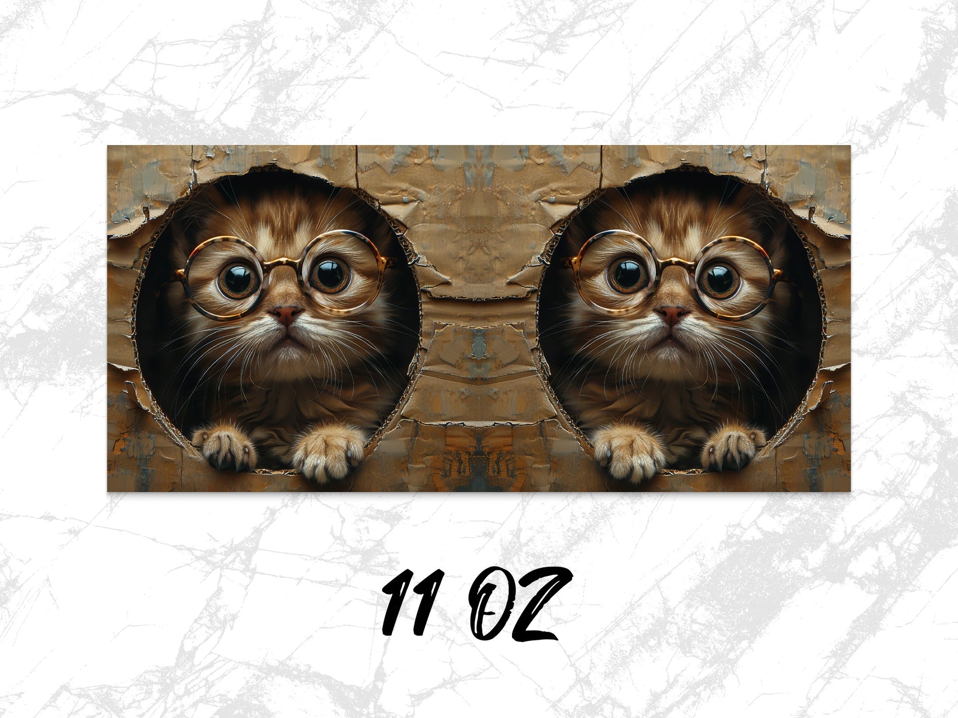 Cute Cat Coffee Mug, Symmetrical Kitten Art, Unique 11 Oz Ceramic Mug, Gift for Cat Lovers