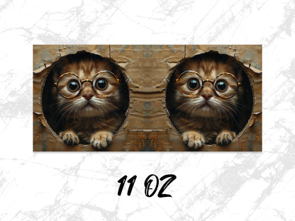 Cute Cat Coffee Mug, Symmetrical Kitten Art, Unique 11 Oz Ceramic Mug, Gift for Cat Lovers