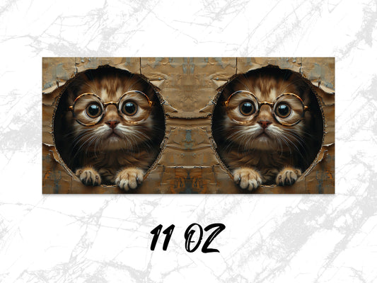 Cute Cat Coffee Mug, Symmetrical Kitten Art, Unique 11 Oz Ceramic Mug, Gift for Cat Lovers