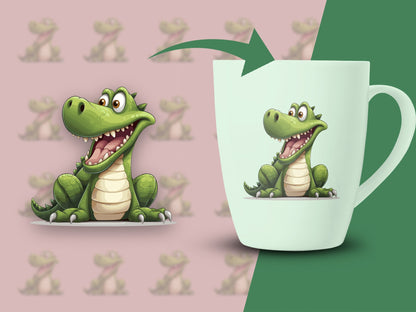 Cute Green Crocodile Cartoon Mug, Kids Friendly Animal Coffee Cup, Fun Gift Idea