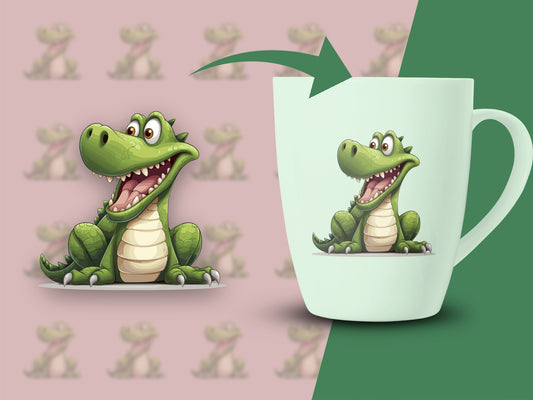 Cute Green Crocodile Cartoon Mug, Kids Friendly Animal Coffee Cup, Fun Gift Idea