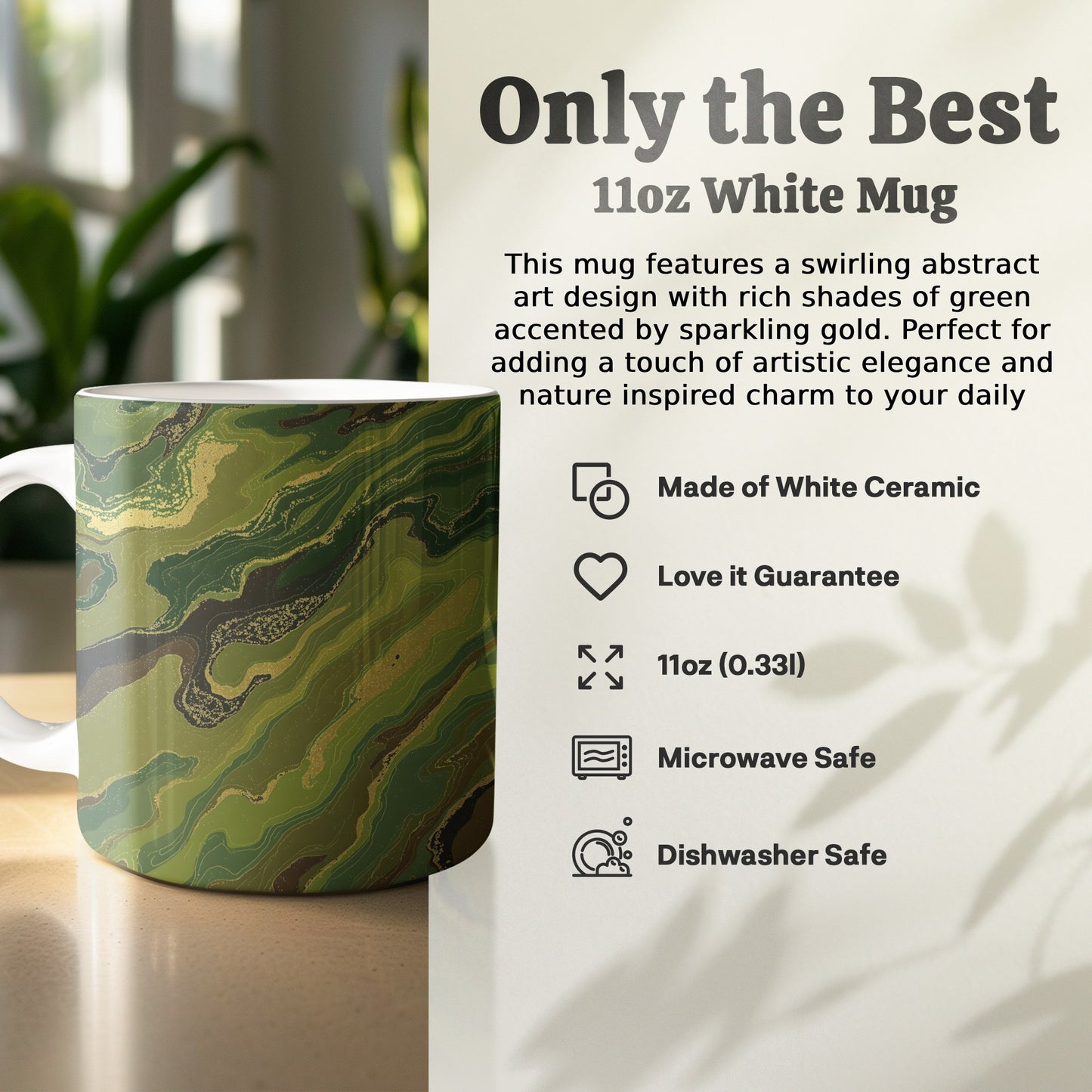Swirling Abstract Art Design Green White Mug product