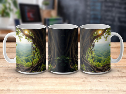 Forest Sunrise Print Coffee Mug, Nature Scenery Cup, Tree Landscape Office Mug, Gift for Nature Lovers