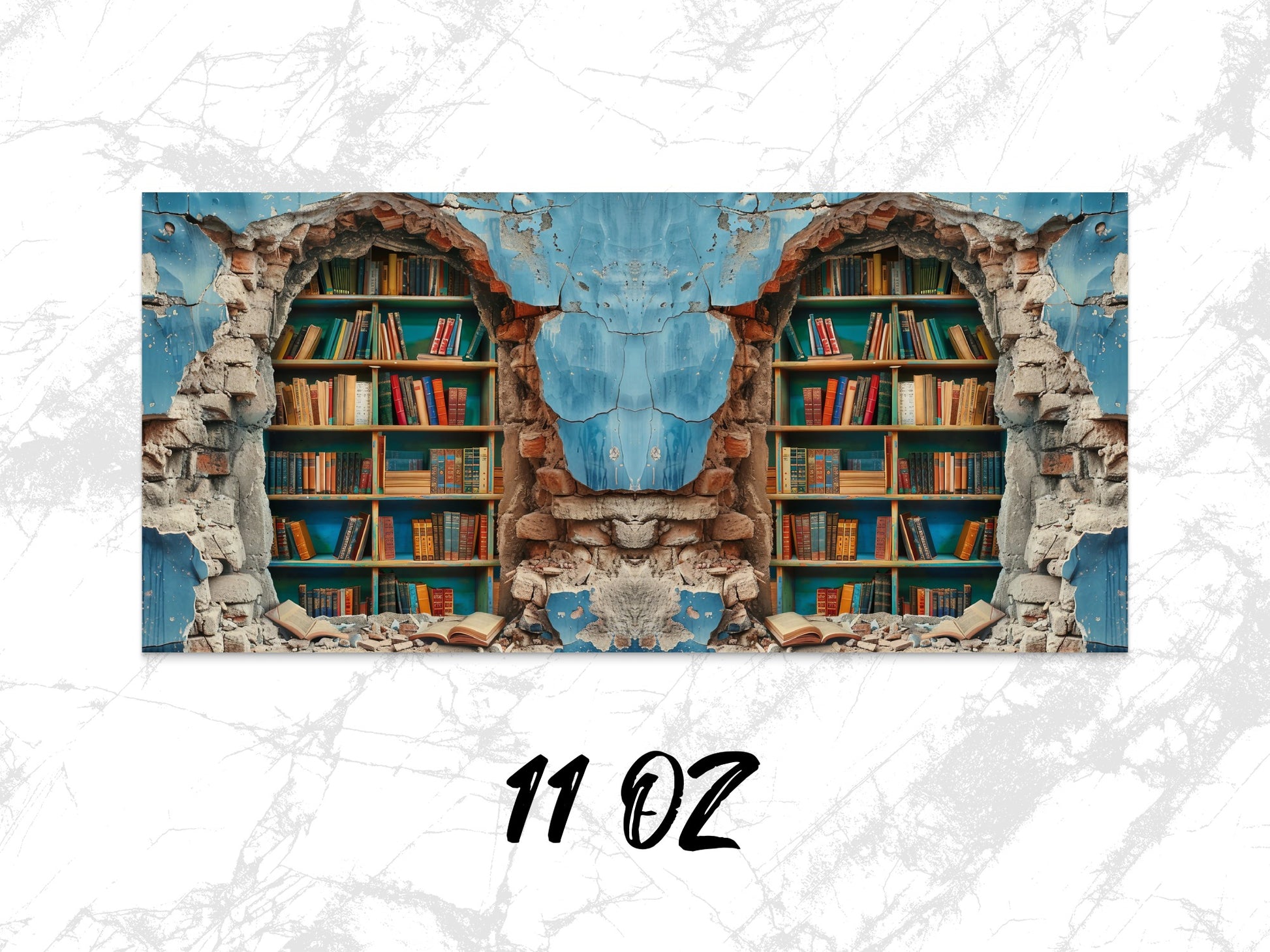 Vintage Library Bookshelf Design Mug, Artistic Book Lover Coffee Cup, 11oz Unique Reader Gift