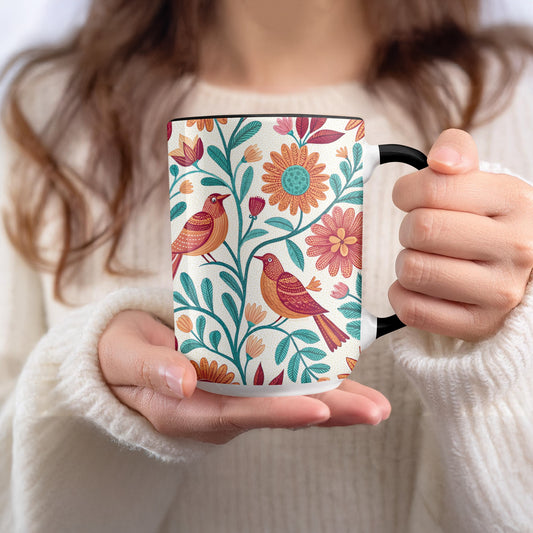 Colorful Floral Birds Pattern Coffee Mug product