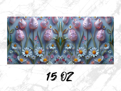 Floral Mouse Pad, Tulips and Daisies Design, Large Desk Mat, Office Decor, 15 Oz, Colorful Spring Flowers, Computer Accessory
