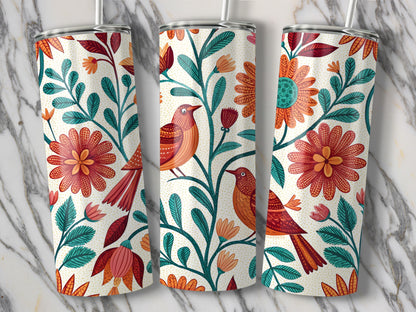 Colorful Floral and Bird Designed Tumbler product type