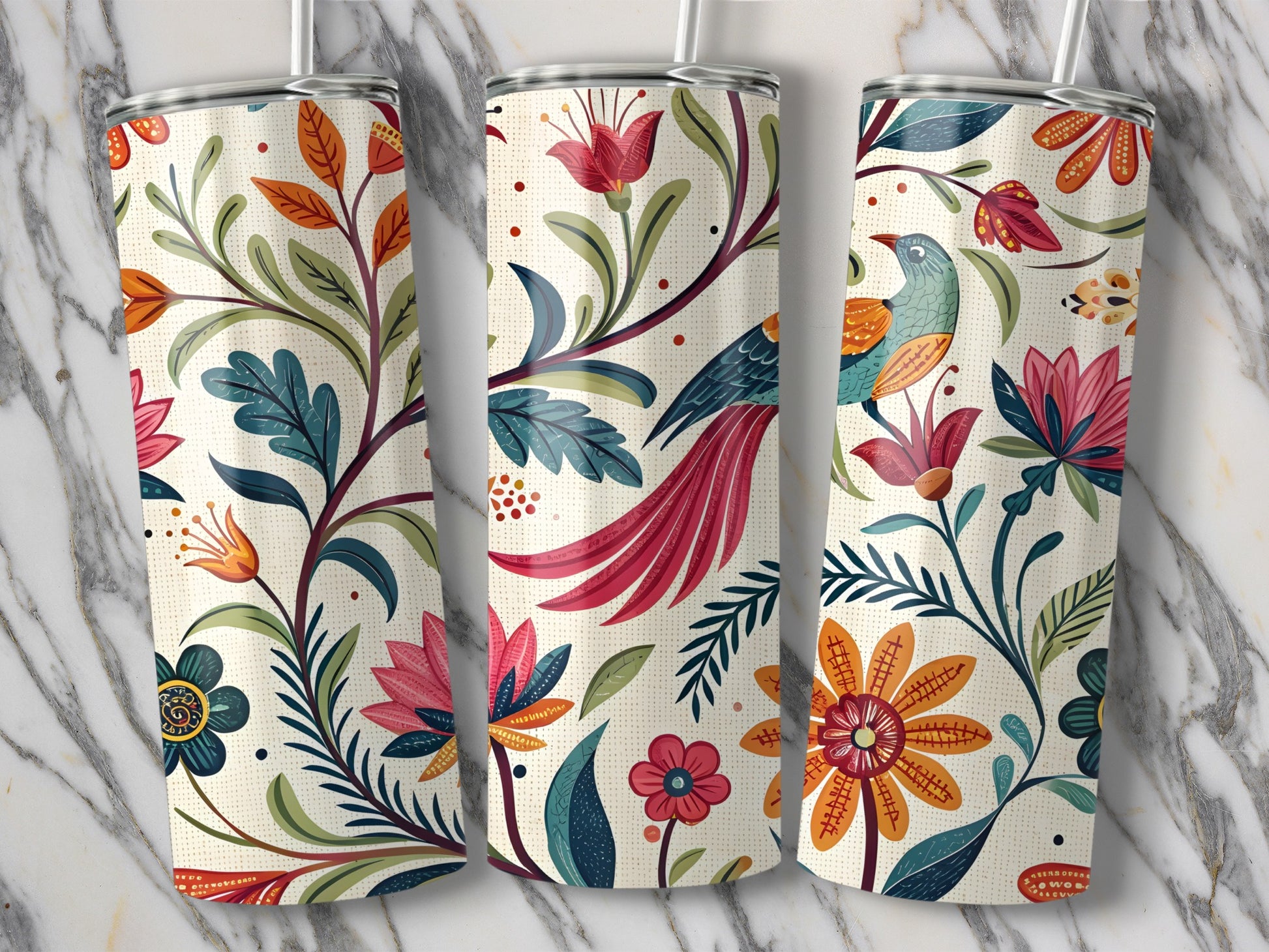 Colorful Floral Bird Design Tumbler Drinkware product