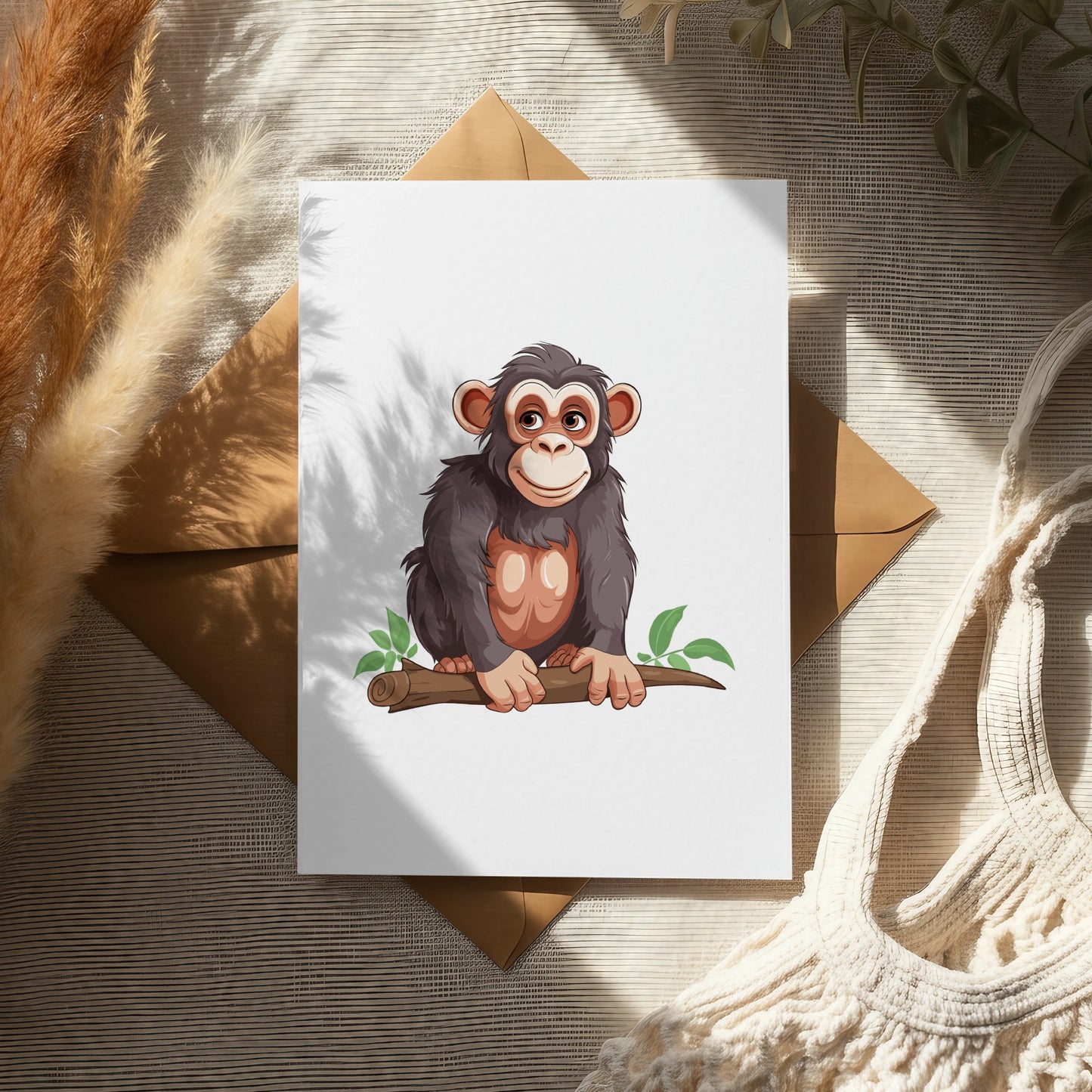 Cute Monkey Art Print, Jungle Animal Wall Decor, Nursery Illustration, Kids Room Poster, Cartoon Monkey on Branch, Playroom Artwork
