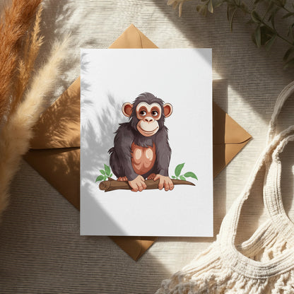 Cute Monkey Art Print, Jungle Animal Wall Decor, Nursery Illustration, Kids Room Poster, Cartoon Monkey on Branch, Playroom Artwork