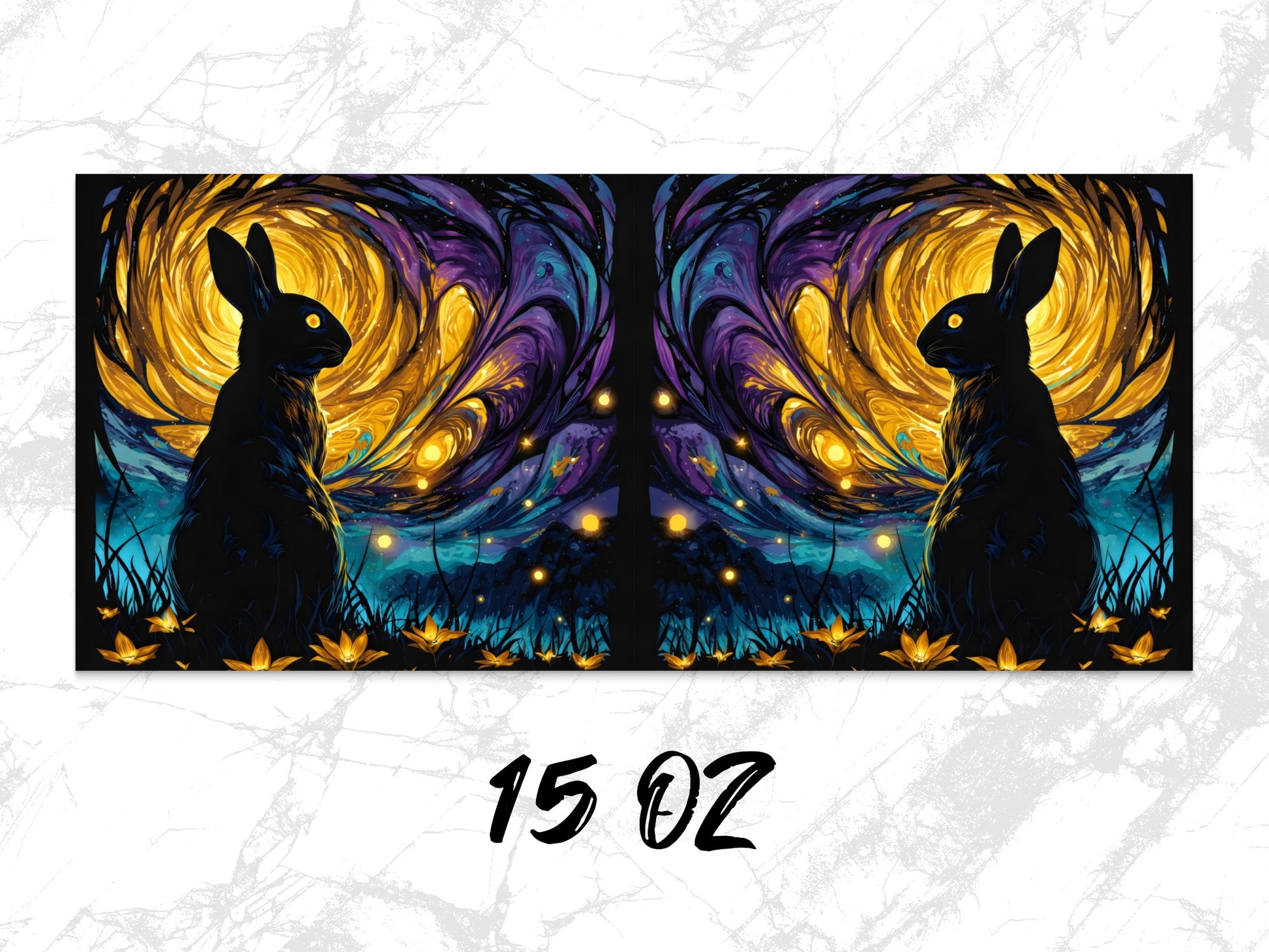 Mystical Rabbit Art Print, Fantasy Forest Night Scene, Dual Black Bunnies, Enchanted Nature Wall Decor, 15 oz Canvas