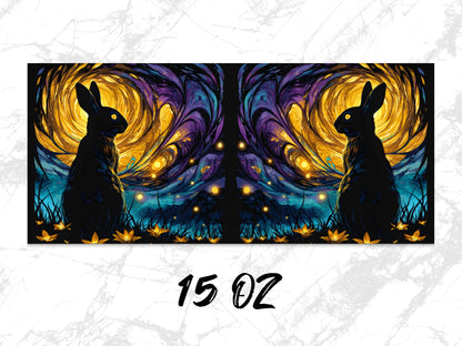 Mystical Rabbit Art Print, Fantasy Forest Night Scene, Dual Black Bunnies, Enchanted Nature Wall Decor, 15 oz Canvas