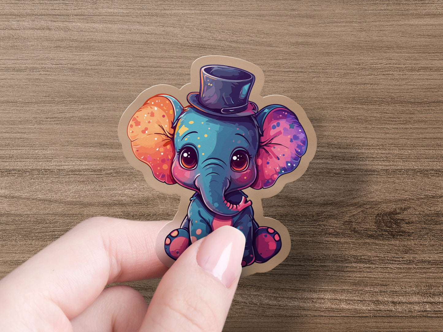 Colorful Cartoon Elephant Sticker with Top Hat product type