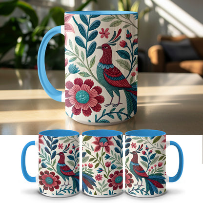 Colorful Bird and Floral Design Coffee Mug product