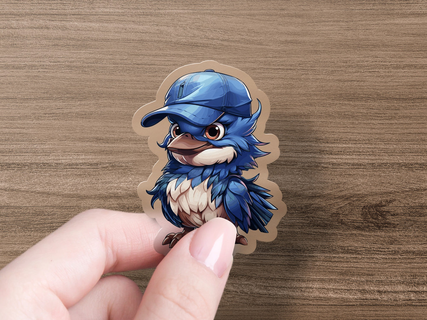 Cute Blue Bird in Hat Cartoon Style Sticker product