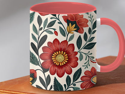 Colorful Floral Mug Design with Red Accent product type