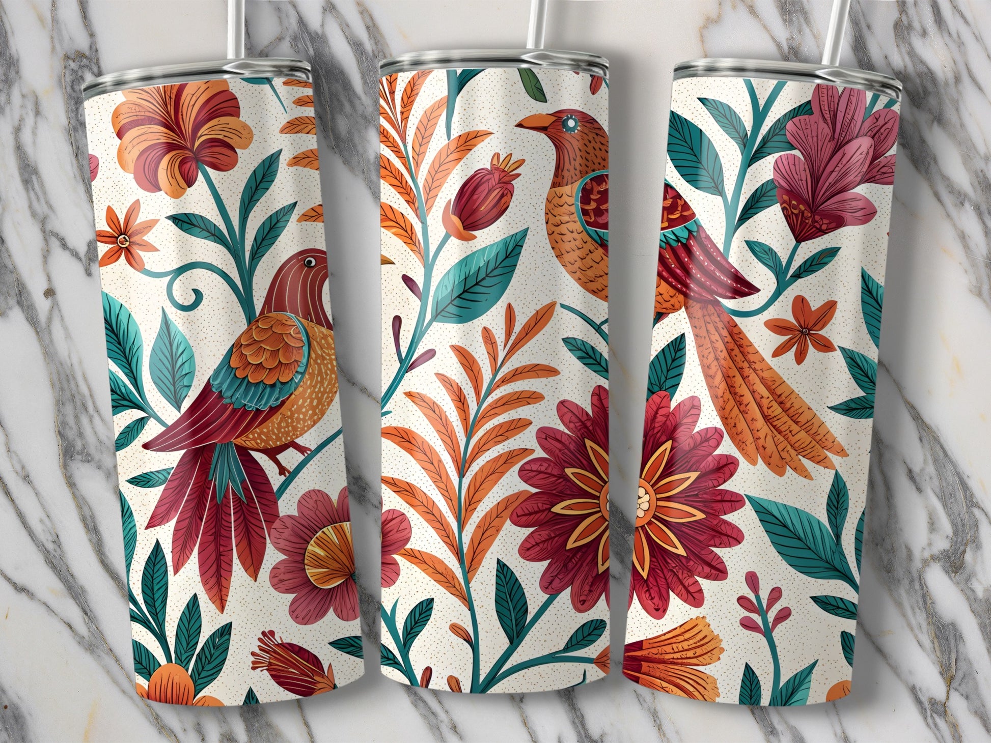 Colorful Floral and Birds Patterned Tumbler product