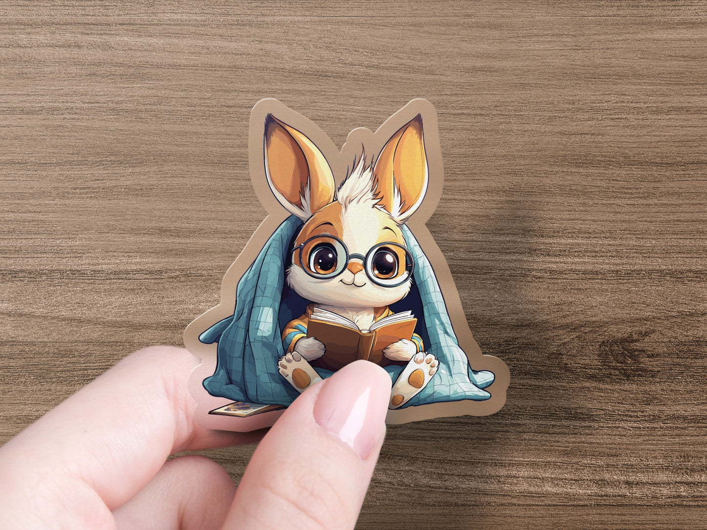 Adorable Cozy Bunny Scholar Cartoon Vinyl Sticker product