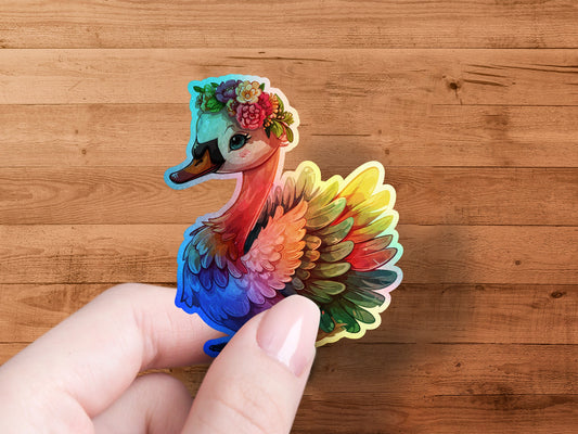 Vibrant Floral Rainbow Duck Enamel Sticker product type