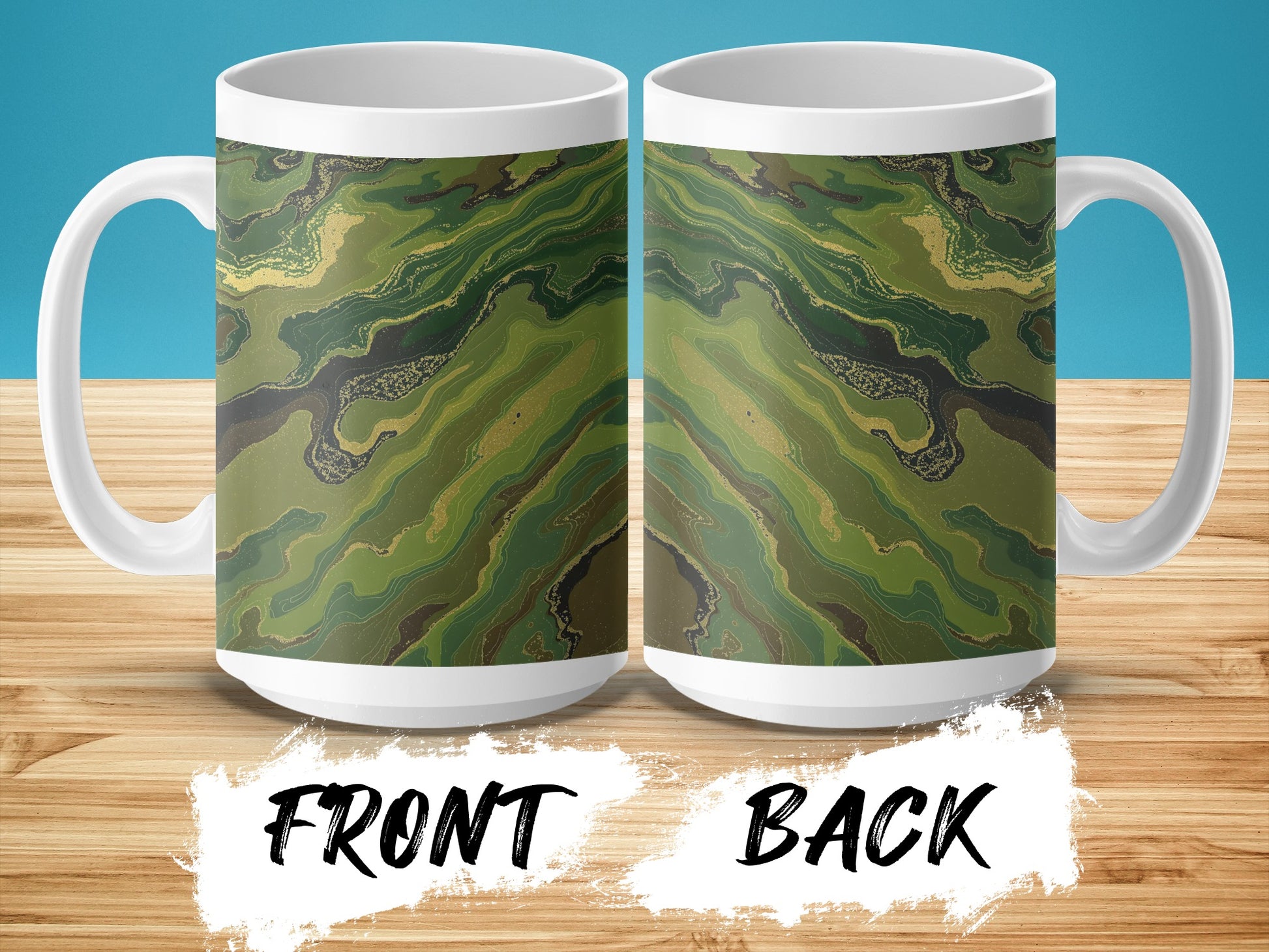 Abstract Green Swirl Design on Large Ceramic Mug product