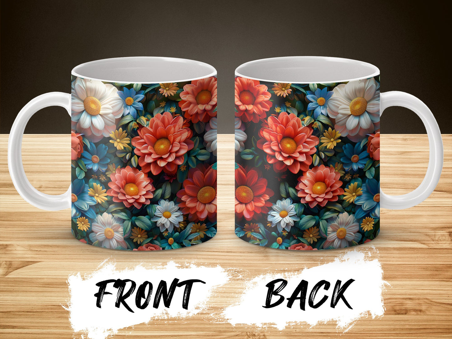 Colorful Floral Pattern Coffee Mug, Vibrant Flowers Print, Ceramic Tea Cup, Gift for Plant Lovers, Unique Home Decor Kitchen Accessory