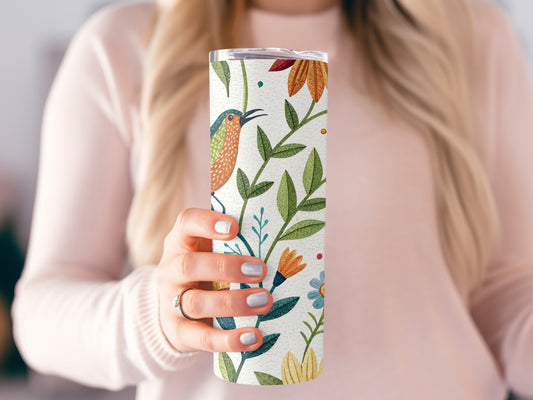 Colorful Floral Hummingbird Design Insulated Tumbler product