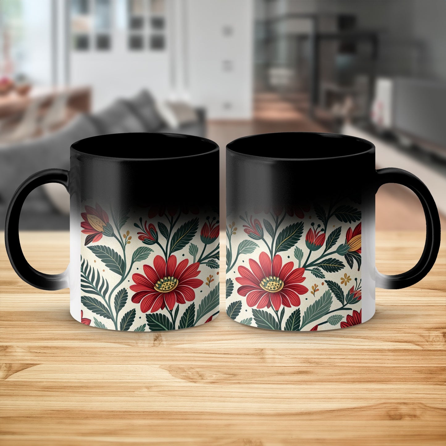 Floral Pattern Coffee Mug with Red Flowers product type
