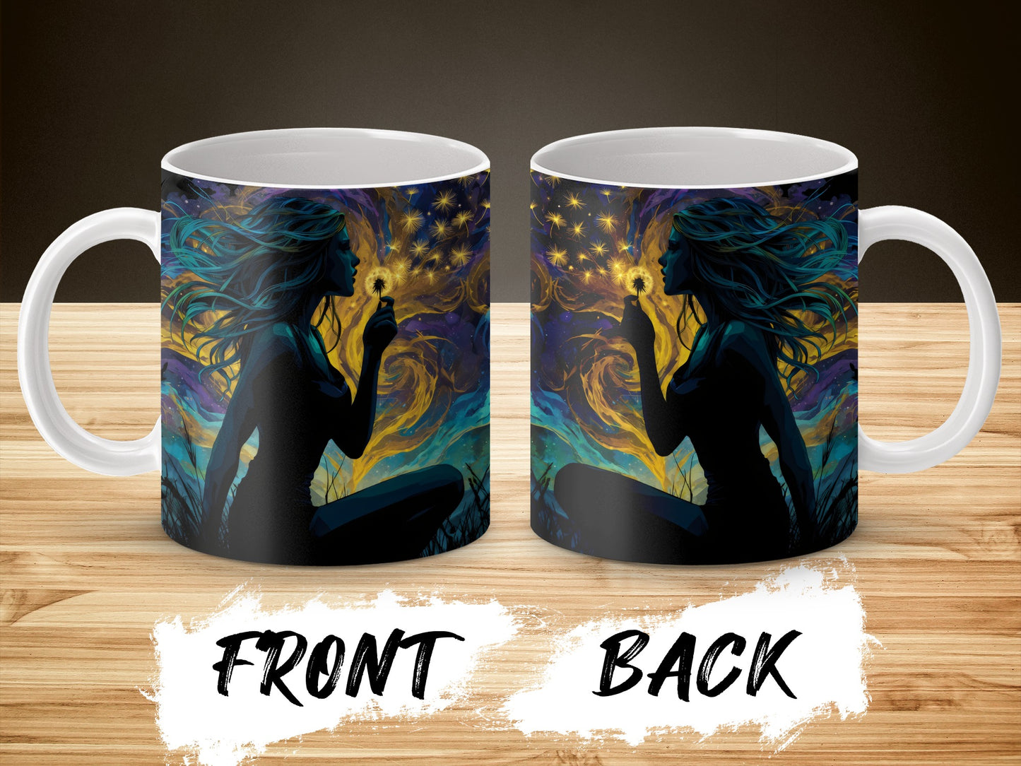 Silhouette Dandelion Wish Magical Galaxy Dream Digital Mug Wraps 11oz & 15oz