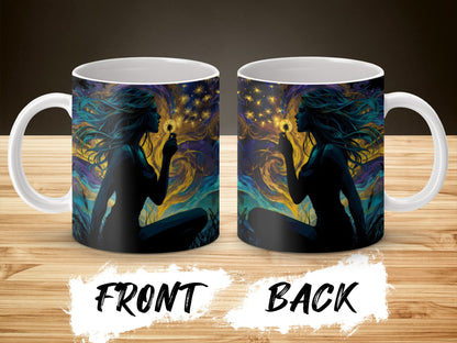 Silhouette Dandelion Wish Magical Galaxy Dream Digital Mug Wraps 11oz & 15oz