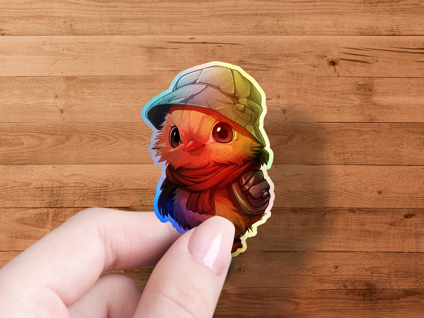 Cute Cartoon Bird Wearing Hat and Scarf Sticker product type