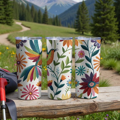 Colorful Floral and Bird Pattern Tumbler product