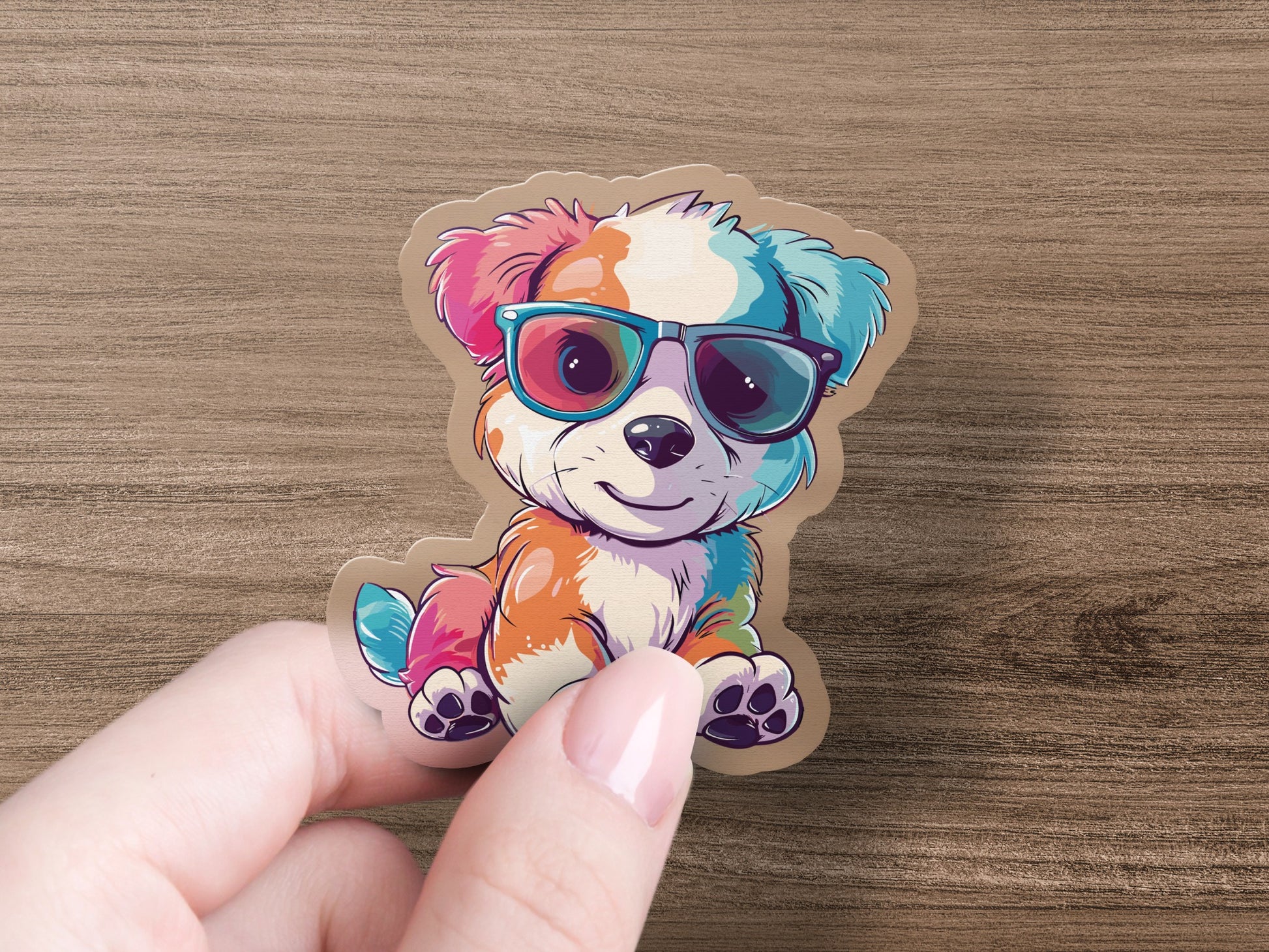 Cute Multicolored Puppy With Sunglasses Sticker product