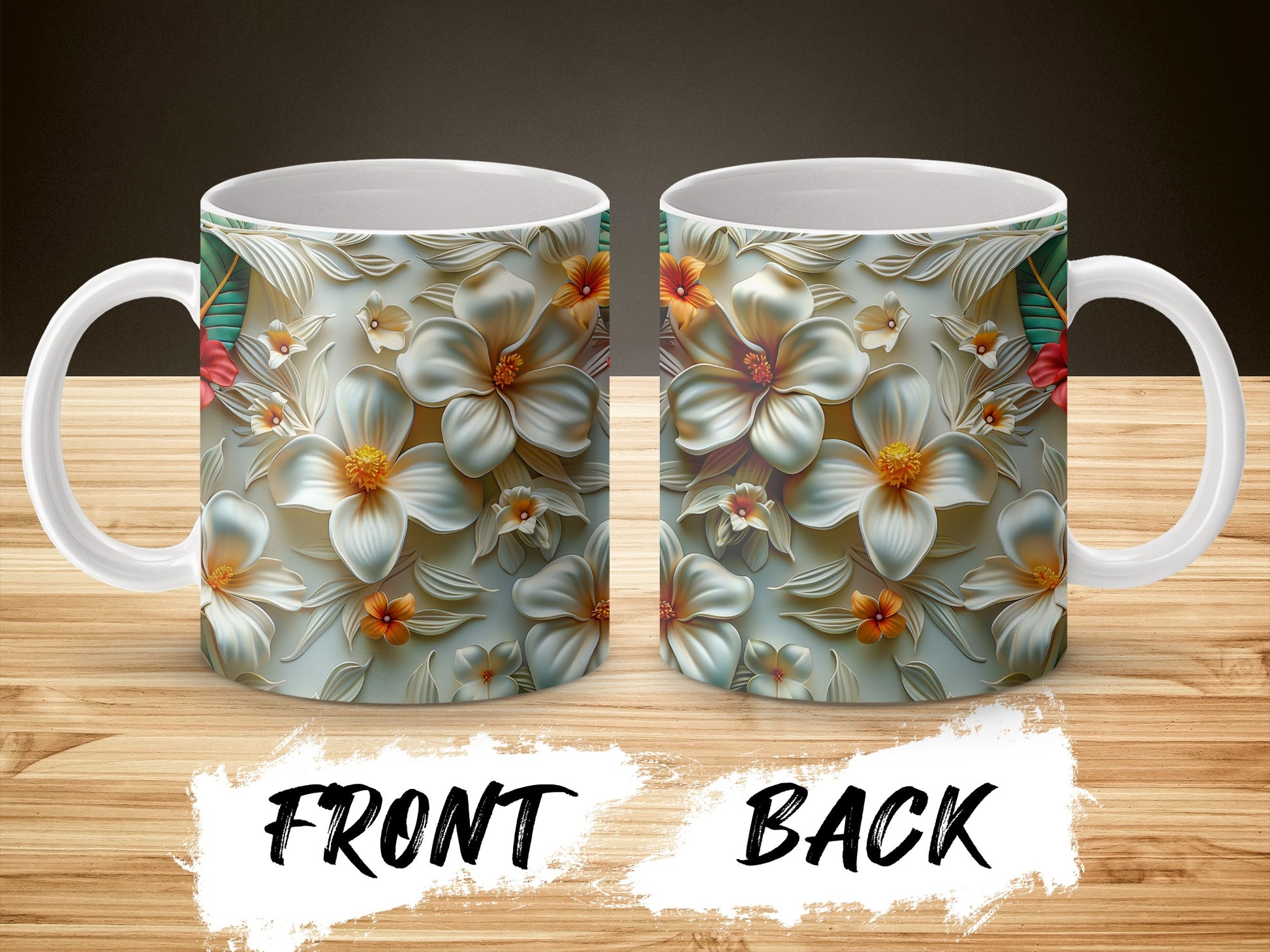 Floral Coffee Mug, Tropical Flower Design, Unique Ceramic Tea Cup, Front and Back Printed, Gift Idea