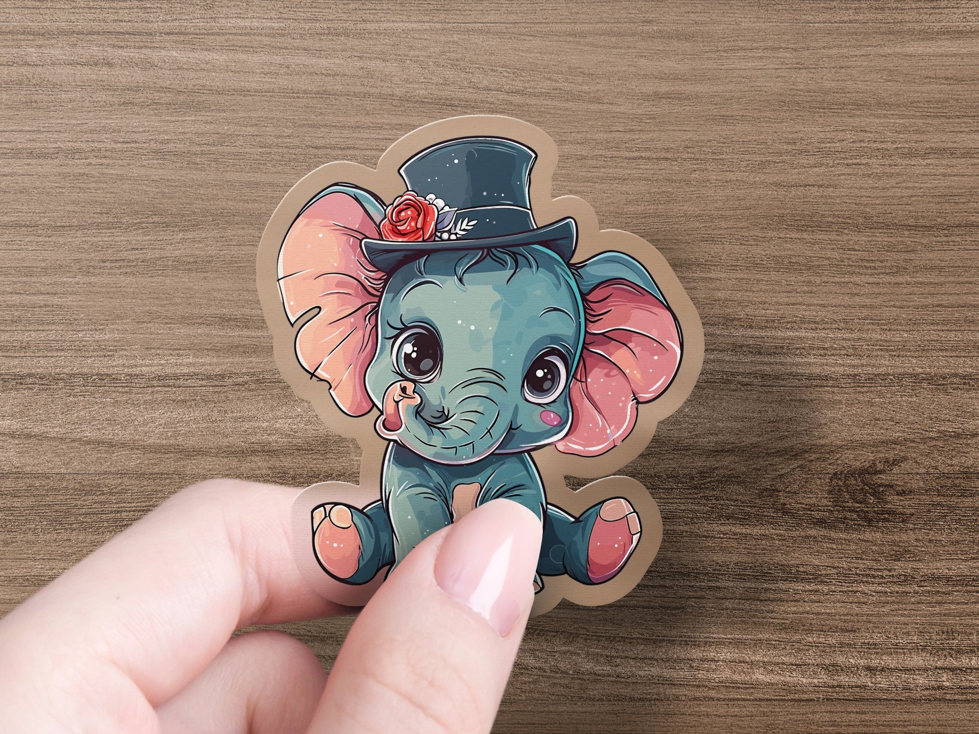 Adorable Elephant with Hat and Rose Sticker product