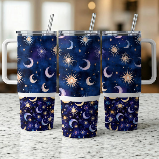 Celestial Tumbler Cups with Straws, Starry Night Sky Design, Reusable Drinkware, Unique Gift Idea for Astrology Lovers