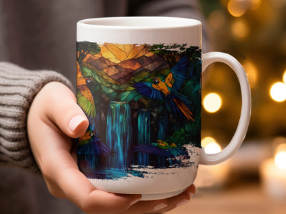 Colorful Birds and Waterfall Design Coffee Mug product