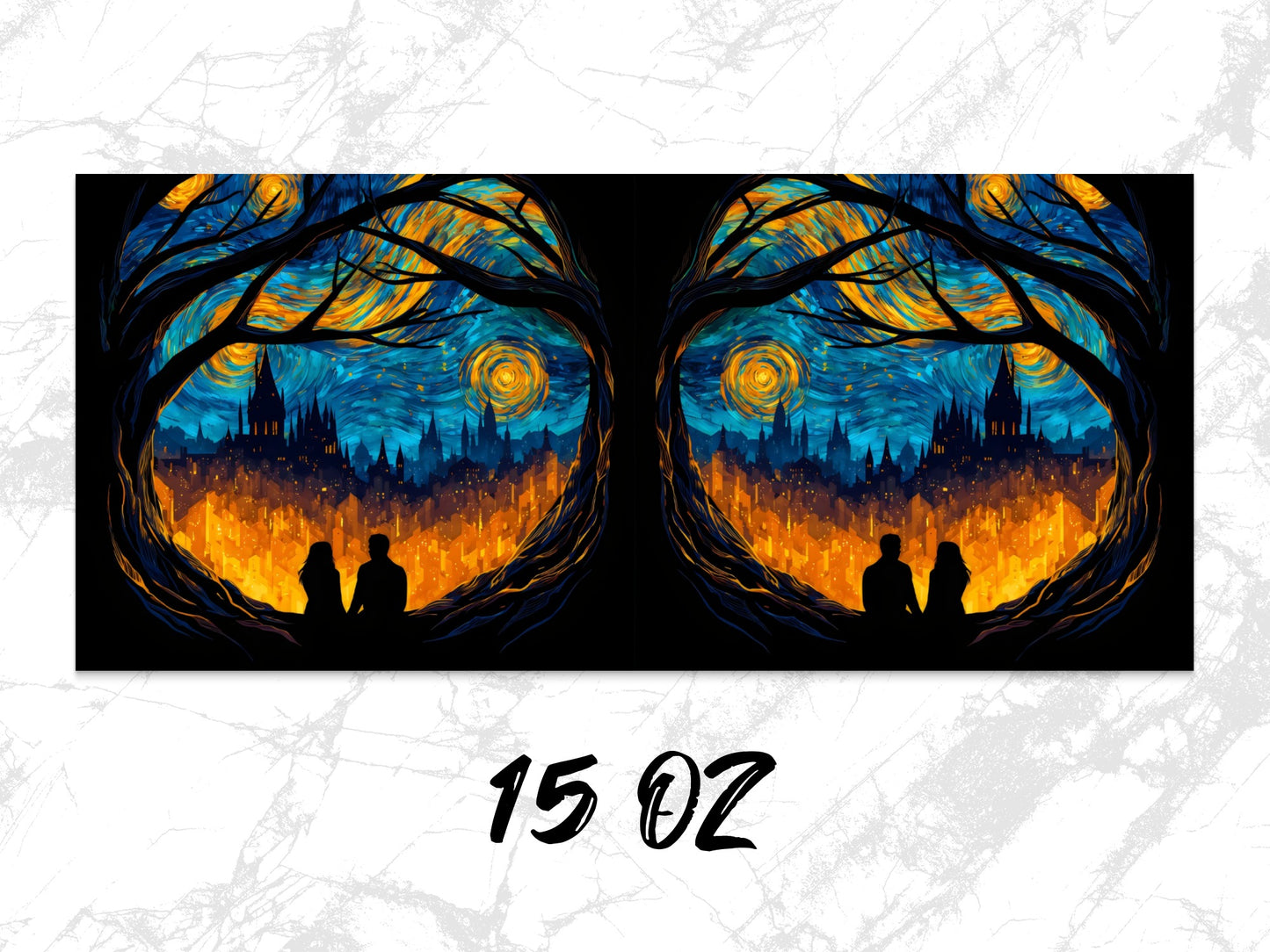 Van Gogh Starry Night Inspired Wall Art, Gothic Cityscape Poster, 15 Oz Double Print Home Decor