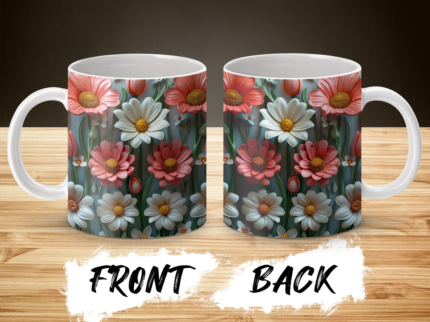 Floral Coffee Mug, Daisy and Gerbera Print, Colorful Spring Flowers, Ceramic Tea Cup, Gift Idea