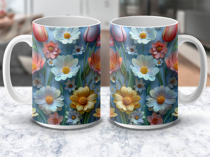 Floral Coffee Mugs, Colorful Daisy Print, Spring Flowers Tea Cup, Kitchen Decor, Set of 2 Mugs, Unique Gift Idea
