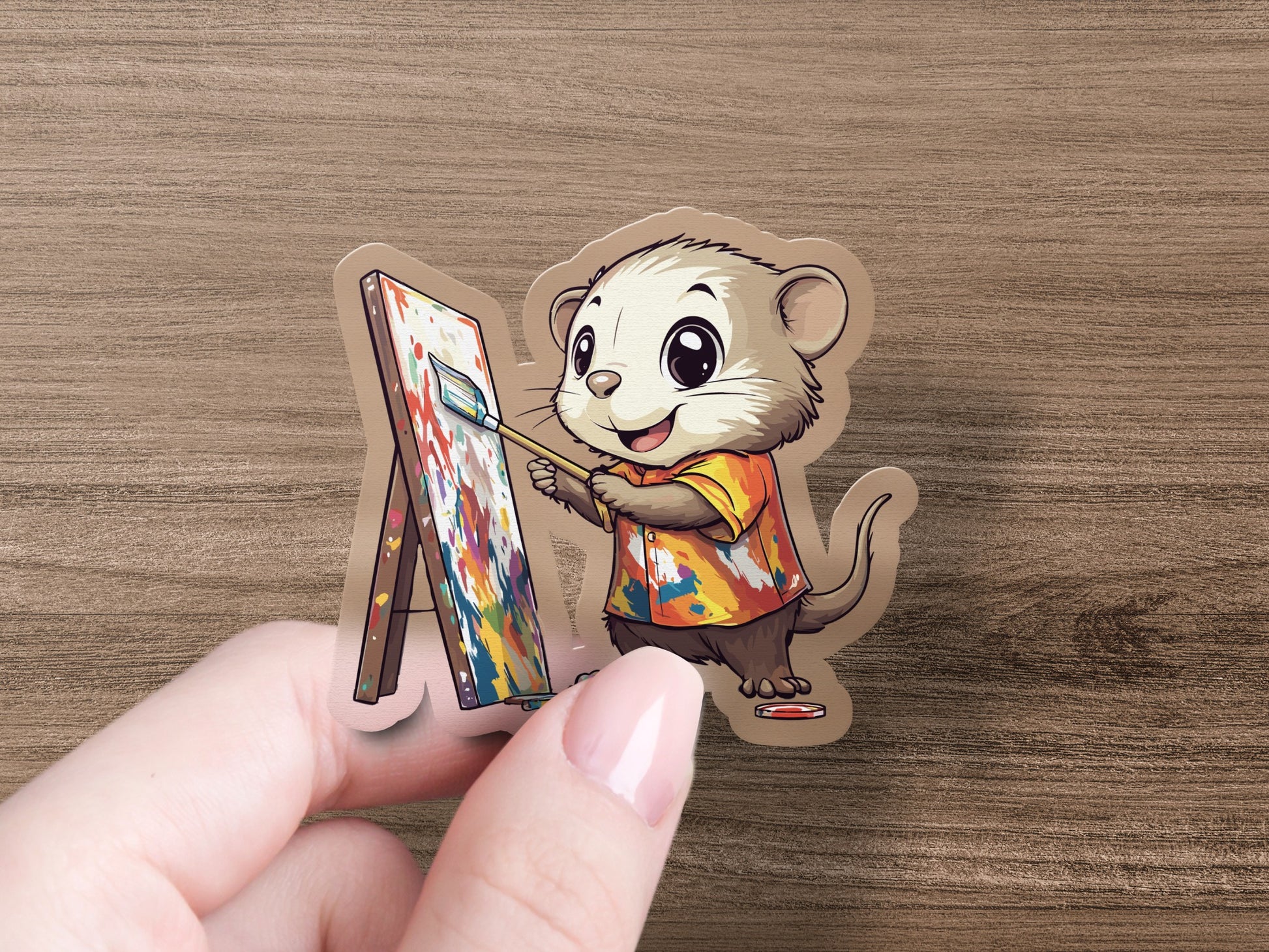 Cute Mouse Painting on Easel Sticker product type