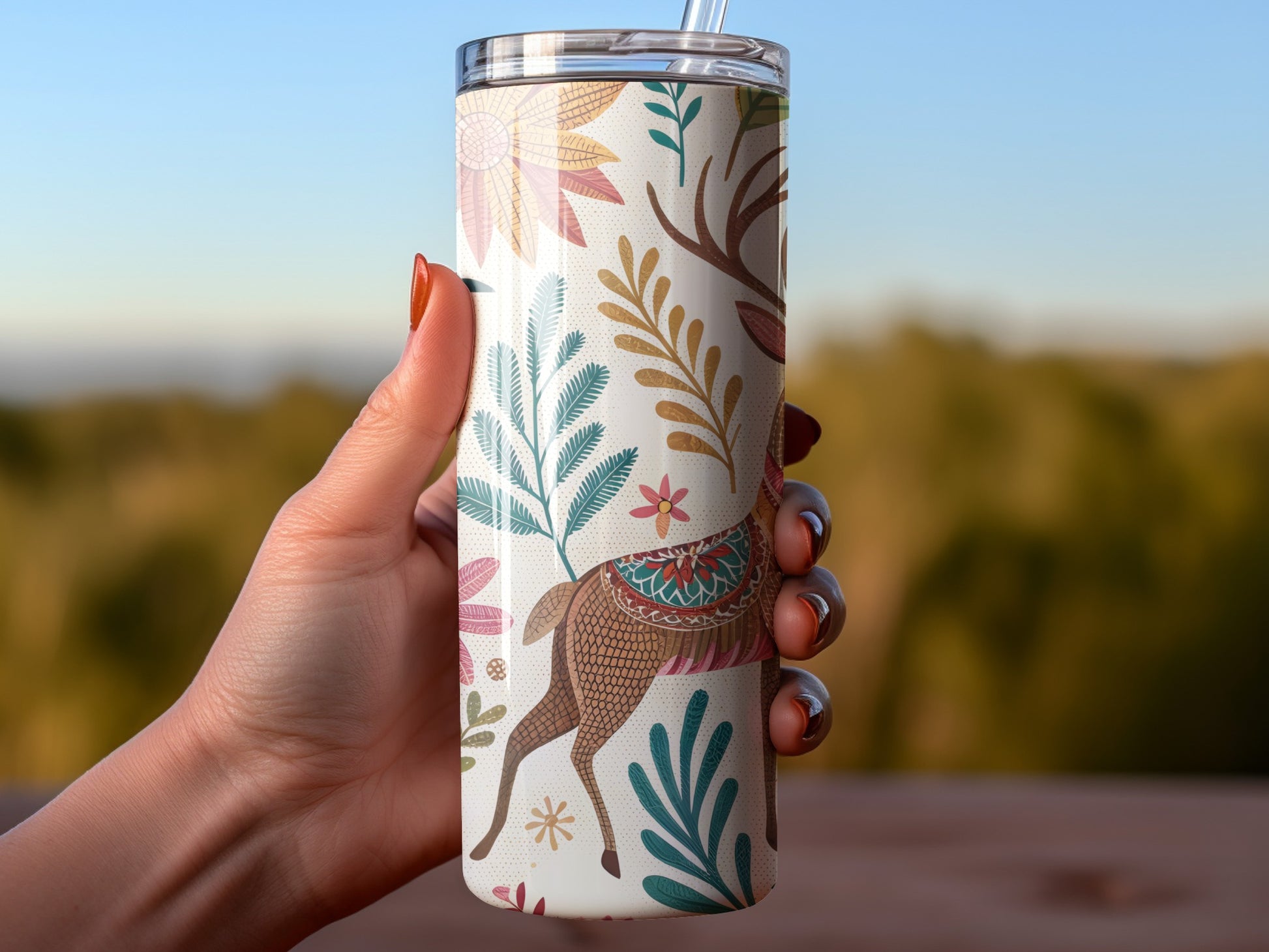 Artistic Stag and Floral Design Tumbler product