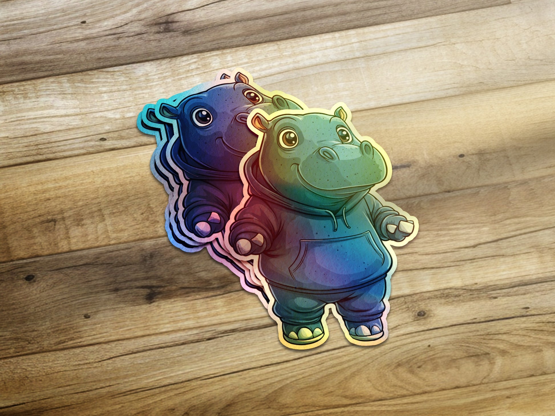 Adorable Hippo with Hoodie Colorful Cartoon Sticker product type