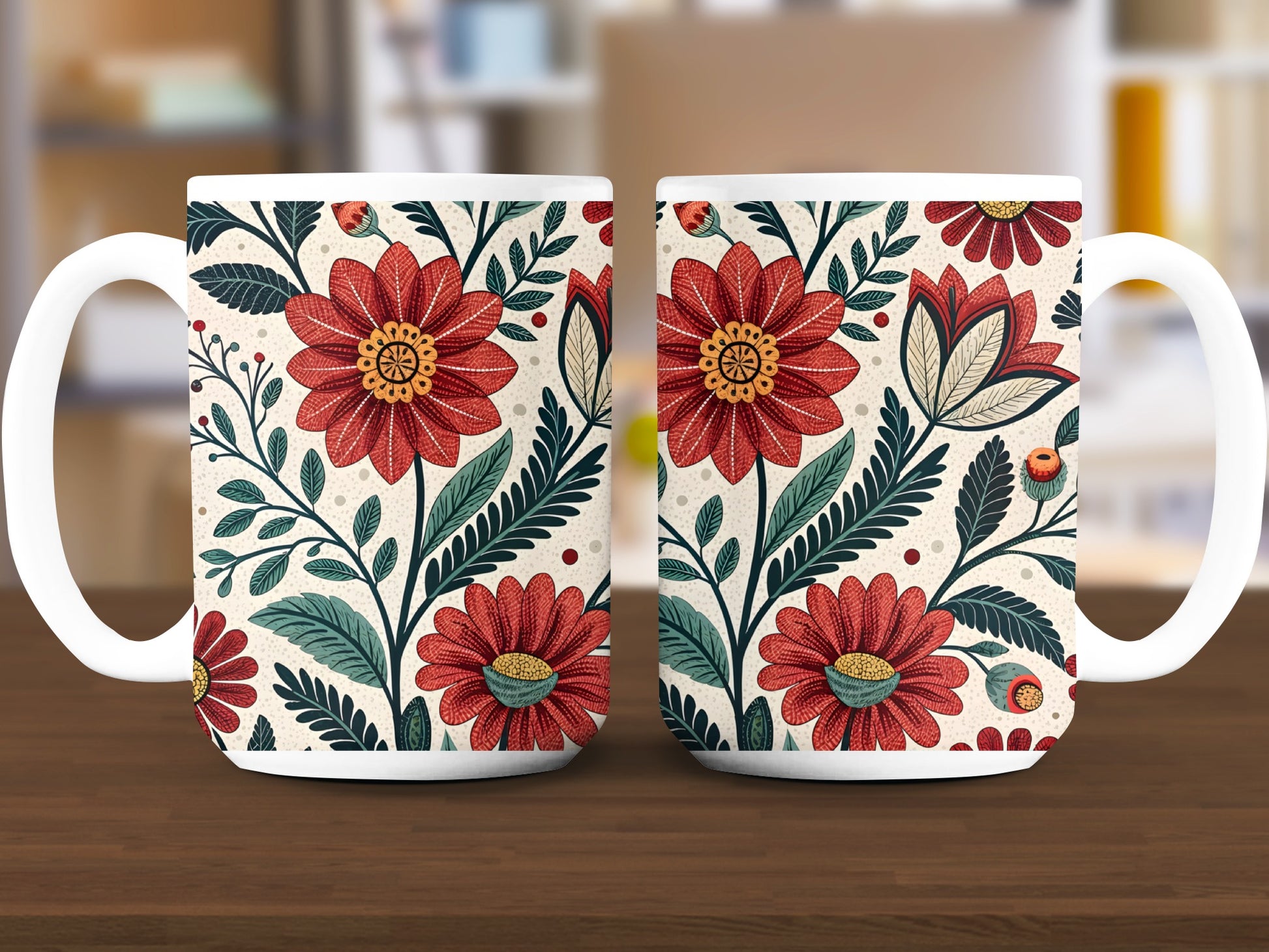 Intricate Floral Design on Tall Ceramic Mug product type