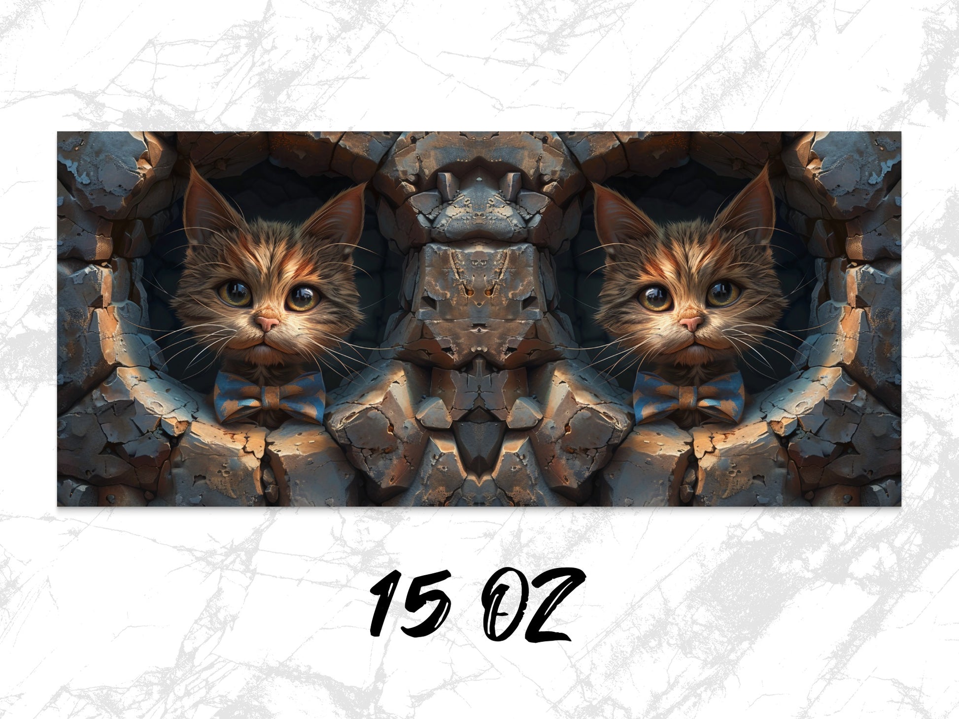 Unique Cat Art Print, Symmetrical Kitten Design, Rustic Wall Decor, Animal Lover Gift, Digital Download 15 Oz