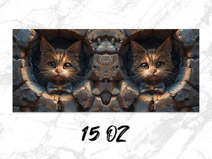 Unique Cat Art Print, Symmetrical Kitten Design, Rustic Wall Decor, Animal Lover Gift, Digital Download 15 Oz