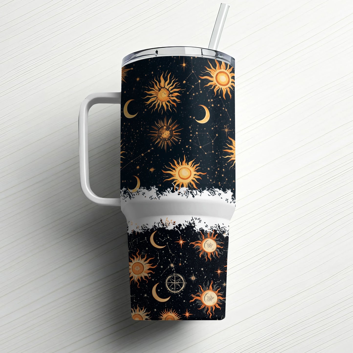 Celestial Sun and Moon Tumbler, Insulated Travel Mug, Starry Night Sky Design, Unique Astrology Drinkware, Gift Idea
