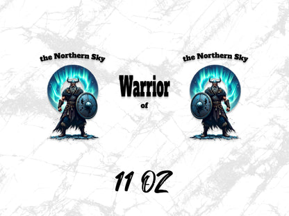 Warrior of the Northern Sky Coffee Mug, Fantasy Viking Warrior, 11 oz Custom Art Print Mug, Unique Gift