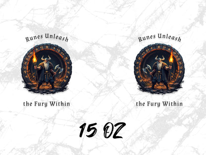 Viking Warrior Runes Unleash Fury Within Fantasy Art Poster, Norse Mythology Wall Decor, 15 Oz