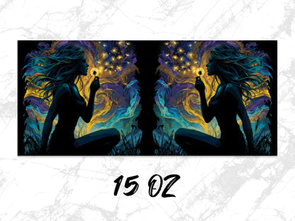 Mystical Art Canvas Print, Fantasy Woman with Stars, Cosmic Energy Wall Art, Vibrant Home Decor, 15 Oz
