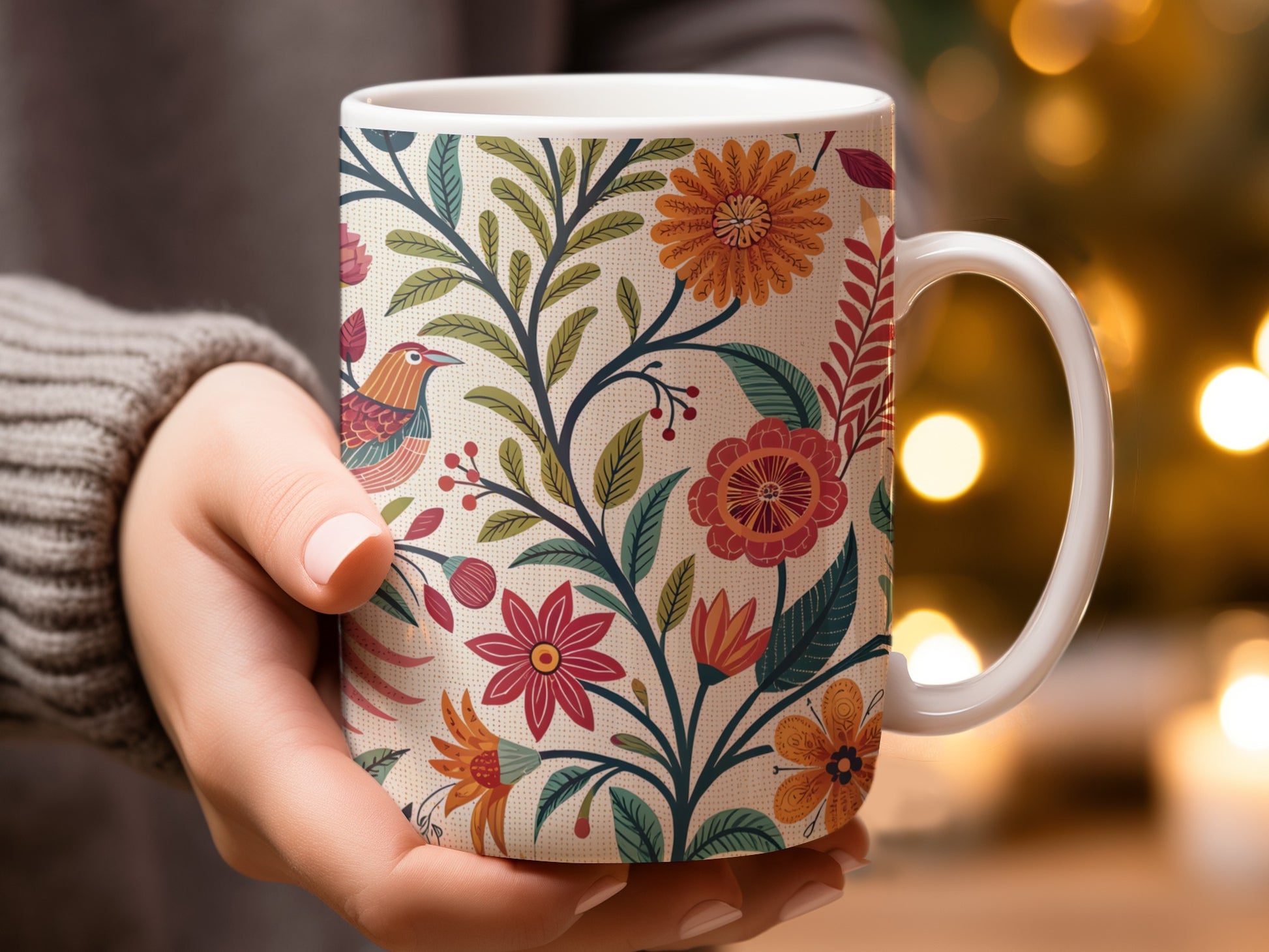 Floral Bird Design Mug Vibrant Colors Coffee Tea Product